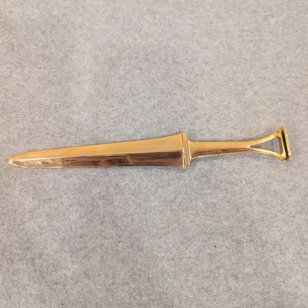 Vintage Gold Tone Metal Dagger Style Letter Opener Minimalist Desk Accessory - Picture 1 of 3